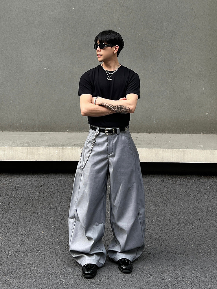 Pleated Straight-Leg Casual Pants