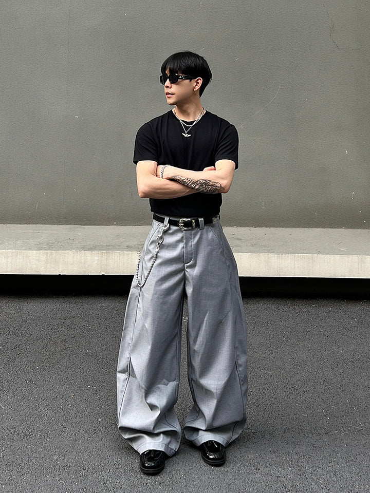 Pleated Straight-Leg Casual Pants