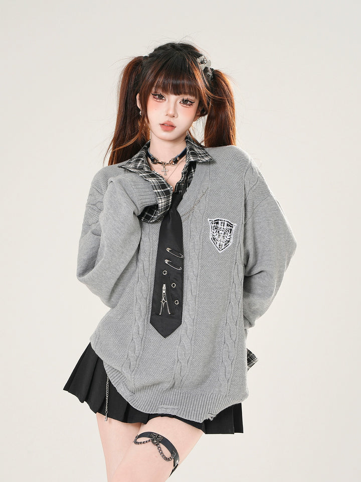 Plaid Collar Knit Sweater