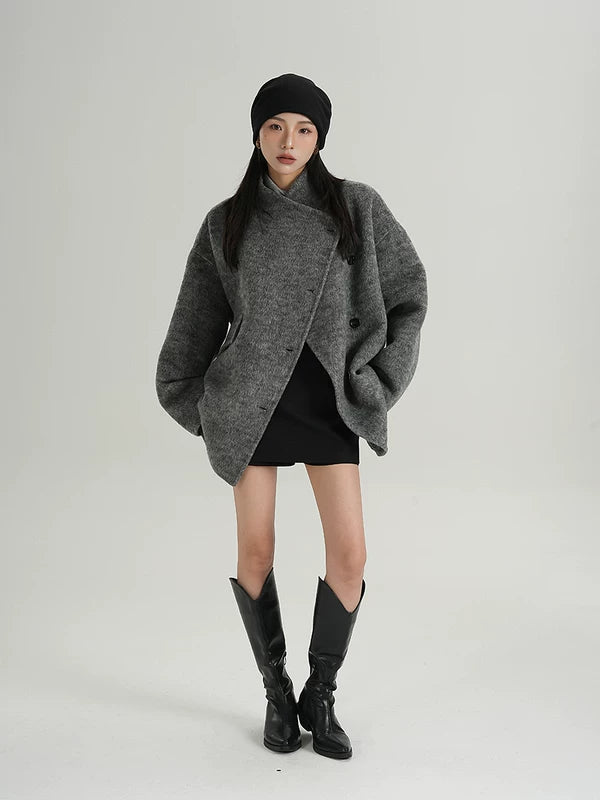 Wool Blend Asymmetrical Cape Coat