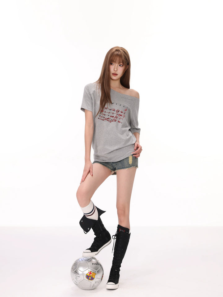 T-shirt à épaule dénudée, à manches lâches 