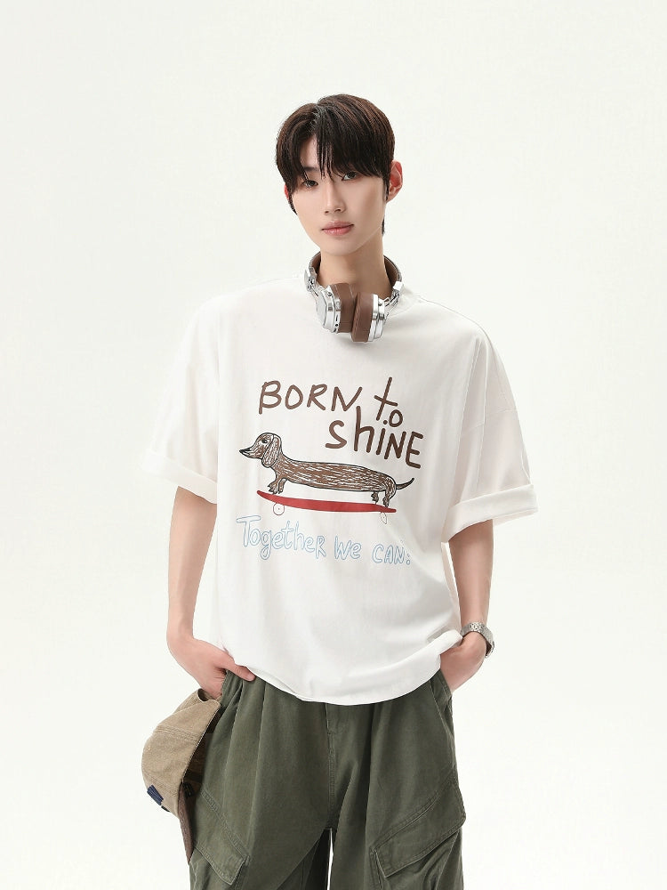 Cartoon Letter Print Loose Fit T-Shirt
