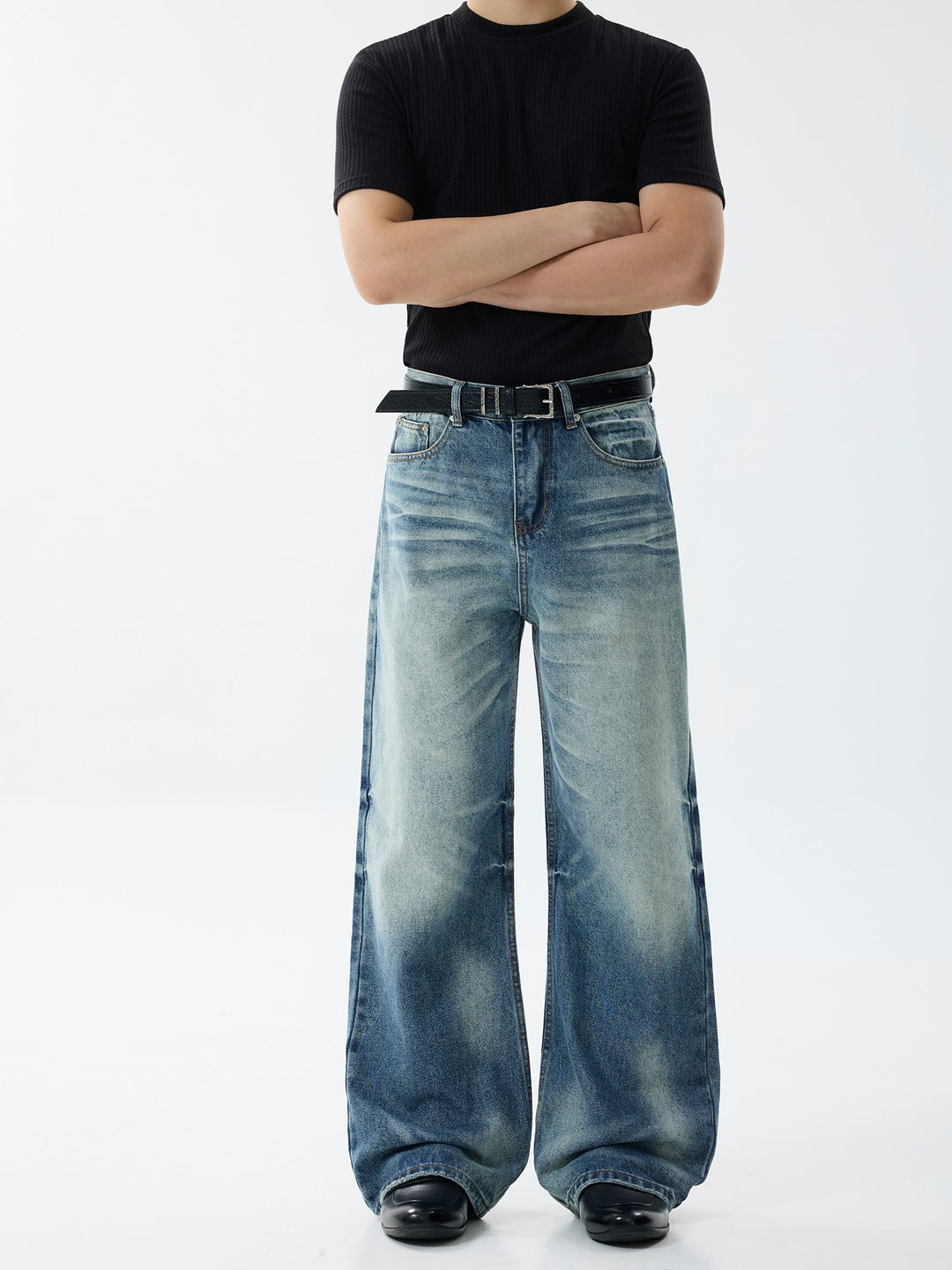 Jeans baggy évasés délavés rétro 