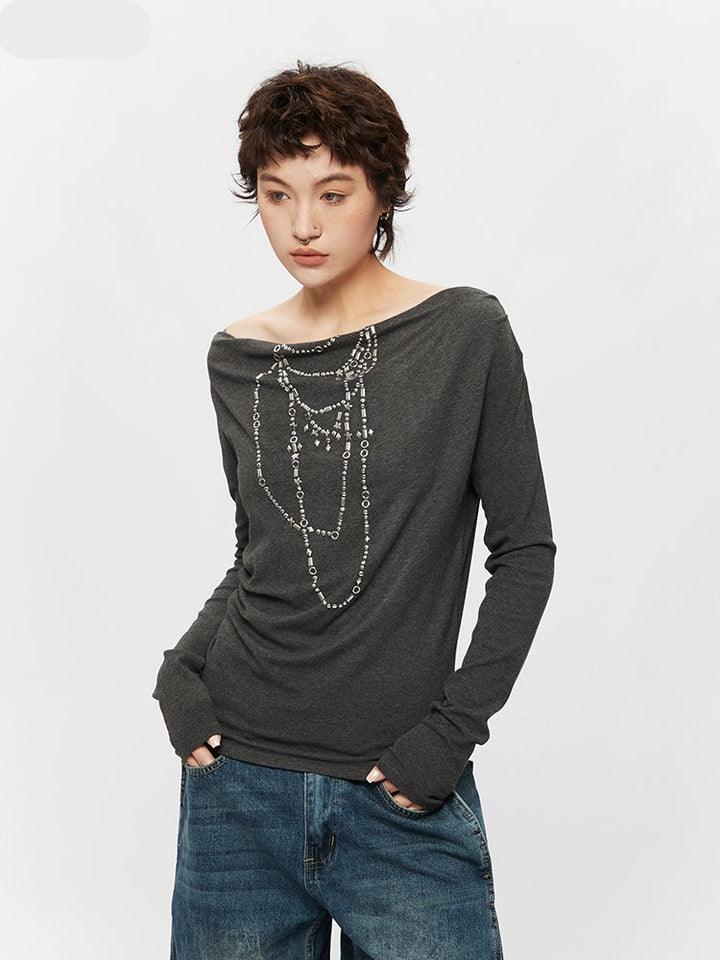 Asymmetrical Neck Long Sleeve Turtleneck Top