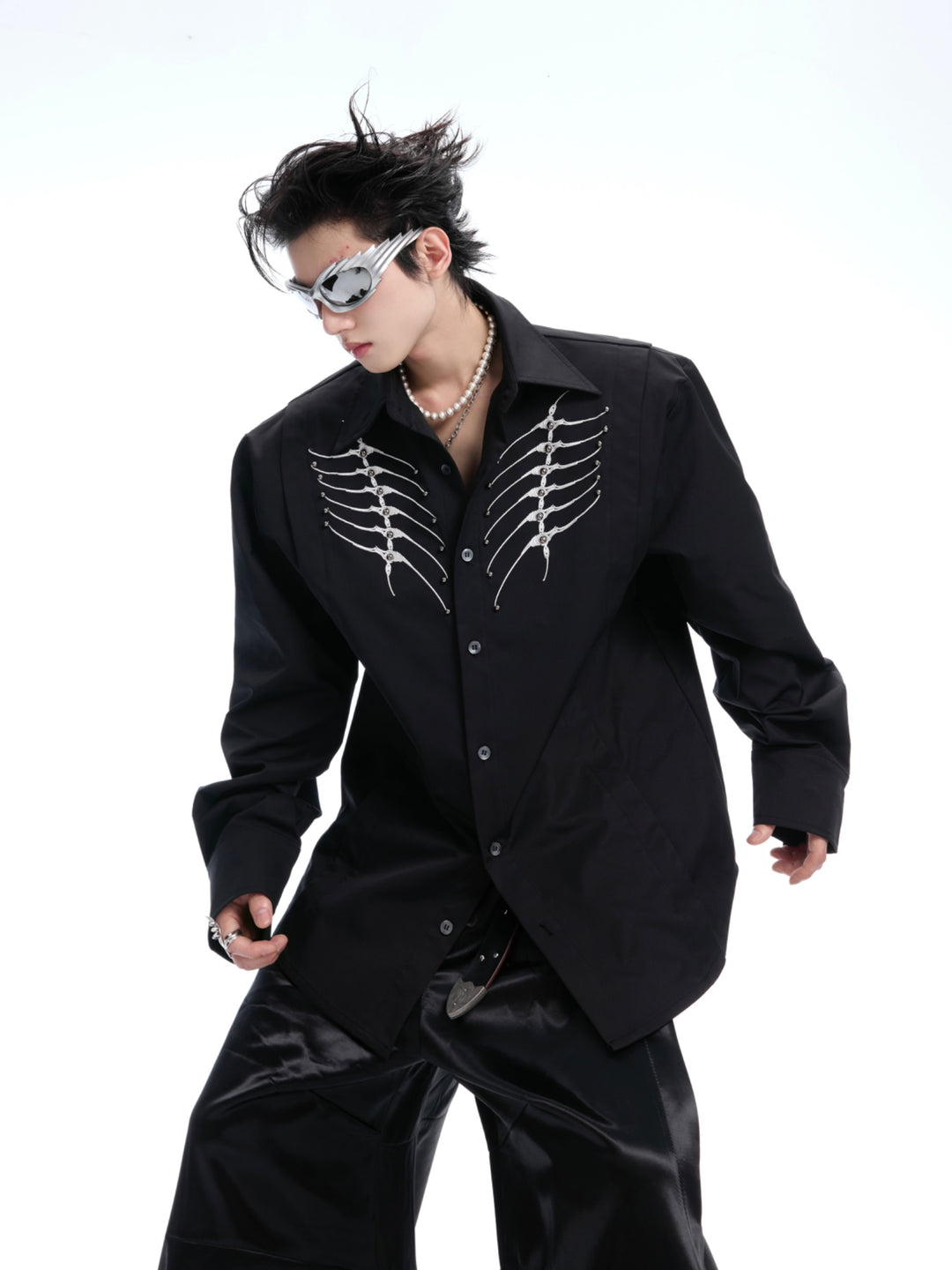 Embroidered Rivet Spine Long Sleeve Shirt