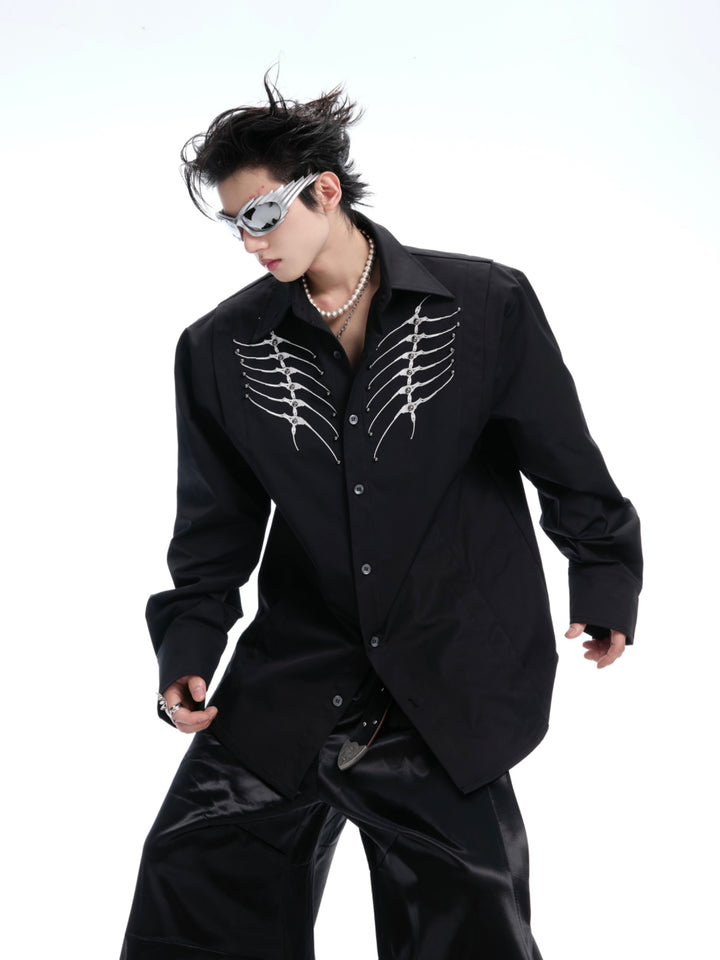 Embroidered Rivet Spine Long Sleeve Shirt