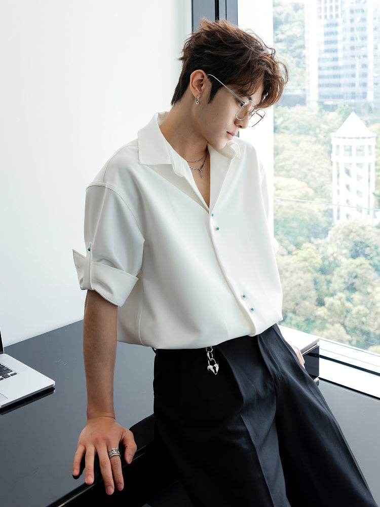 Three-Quarter Sleeve Large Lapel Shirt