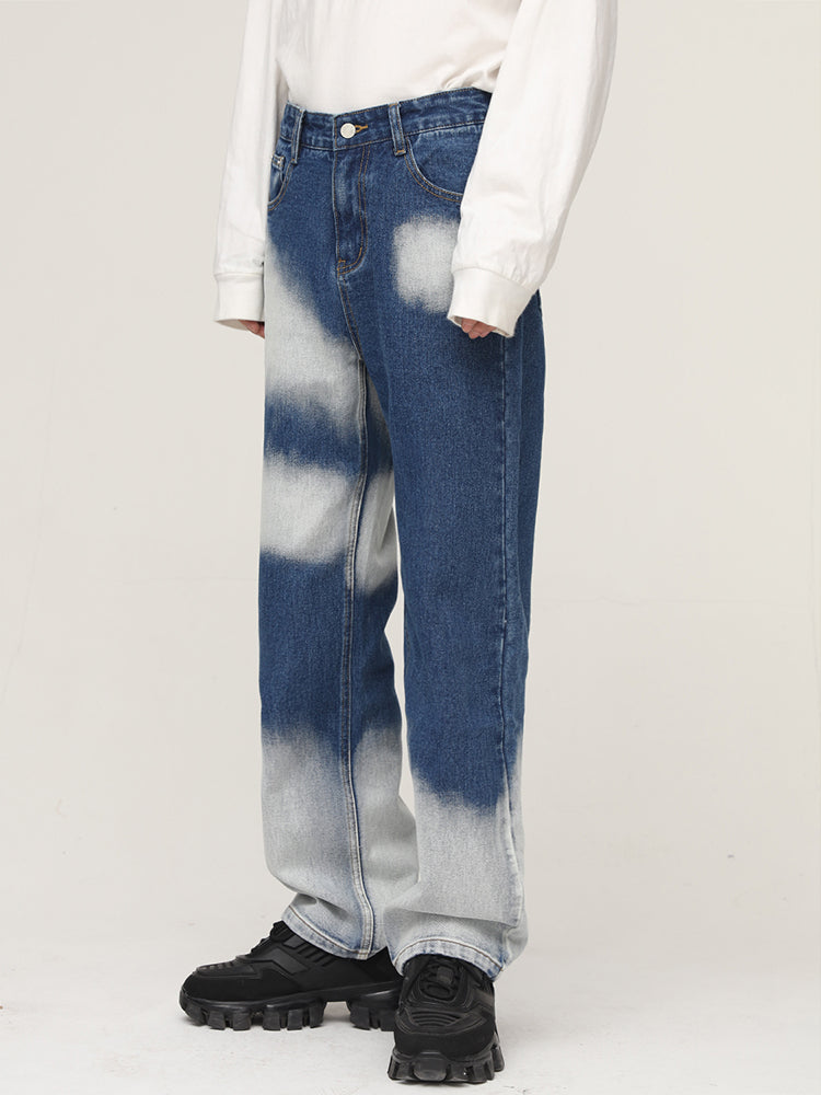 Umyté tie-dye volné rovné džíny 