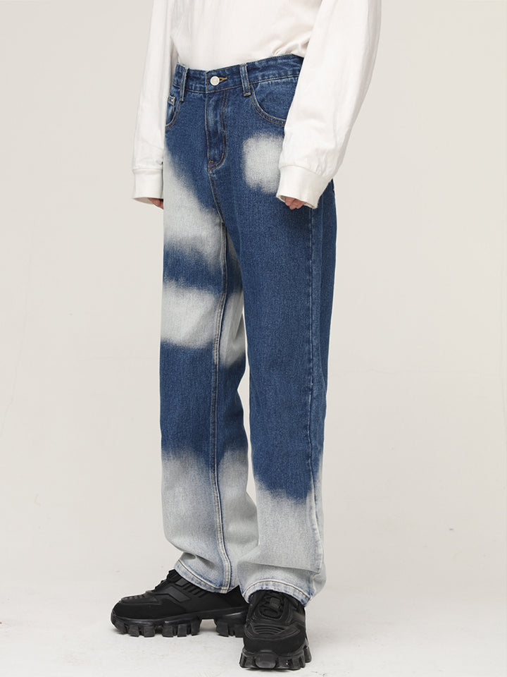 Umyté tie-dye volné rovné džíny 