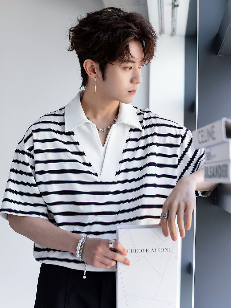 Striped Short-Sleeve Polo Shirt