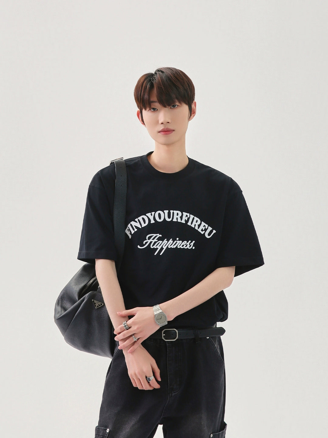 T-shirt larga con stampa di lettere casual 