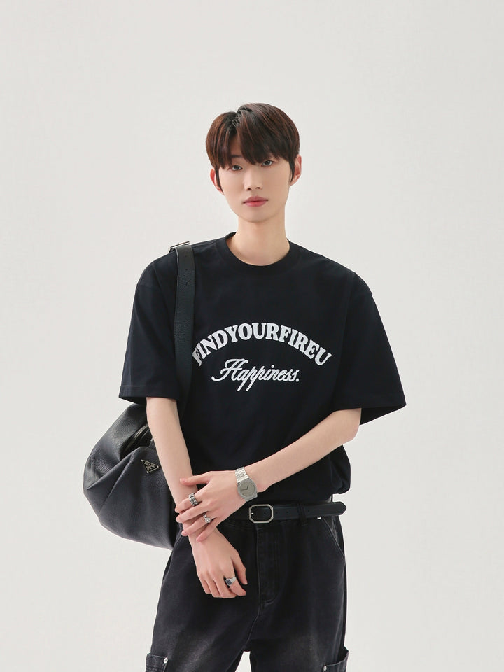 T-shirt larga con stampa di lettere casual 