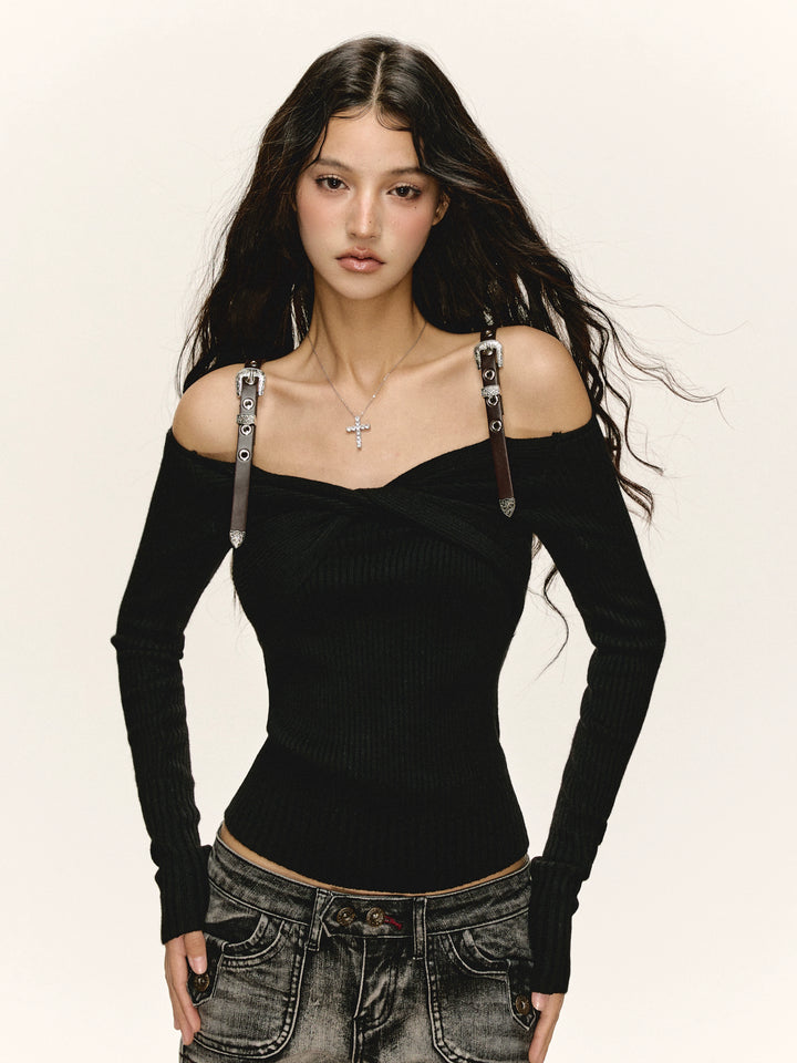 Off-Shoulder Ribbed Knit Sweater