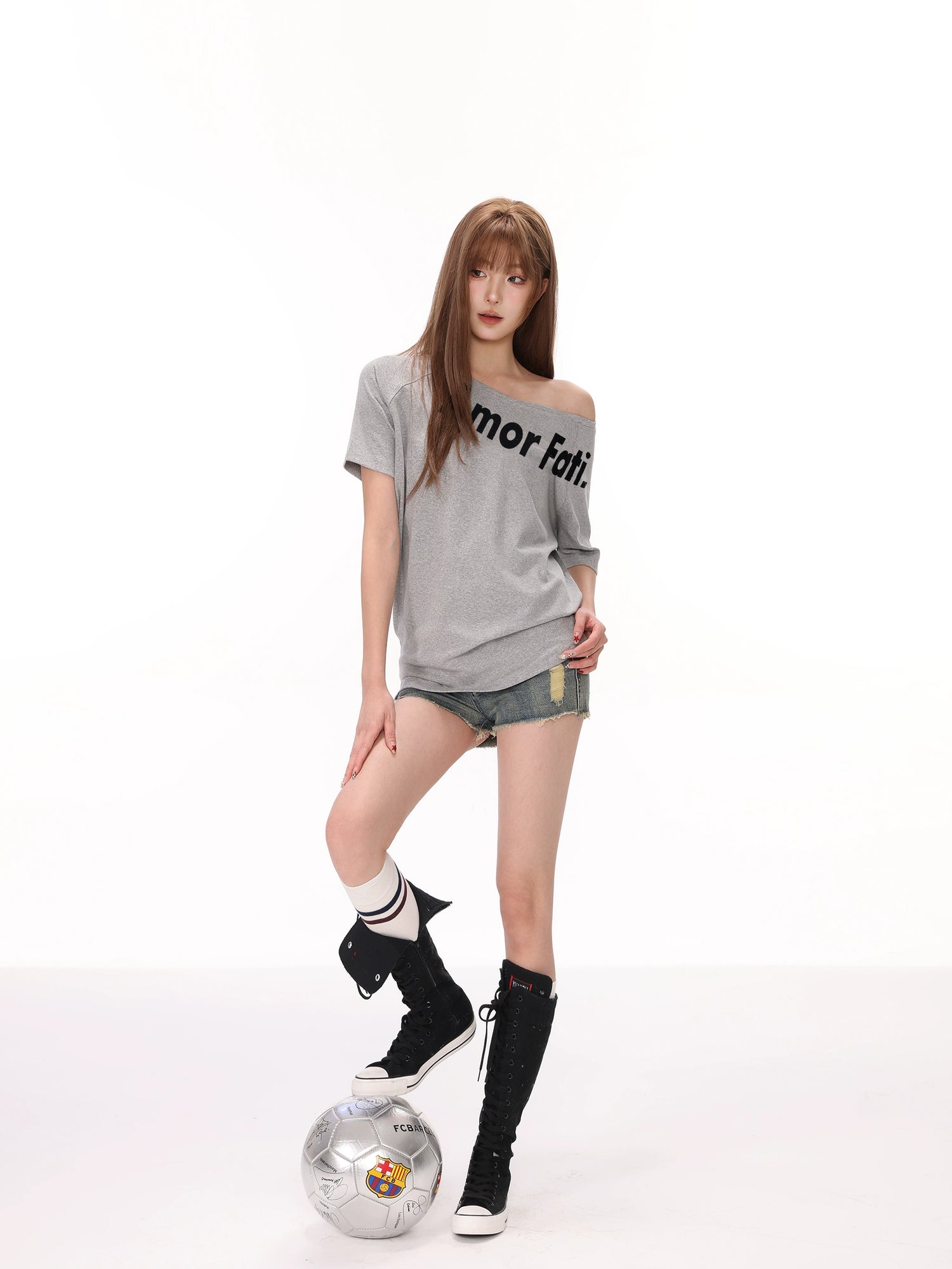 Oblique Shoulder Letter Print Casual T-shirt