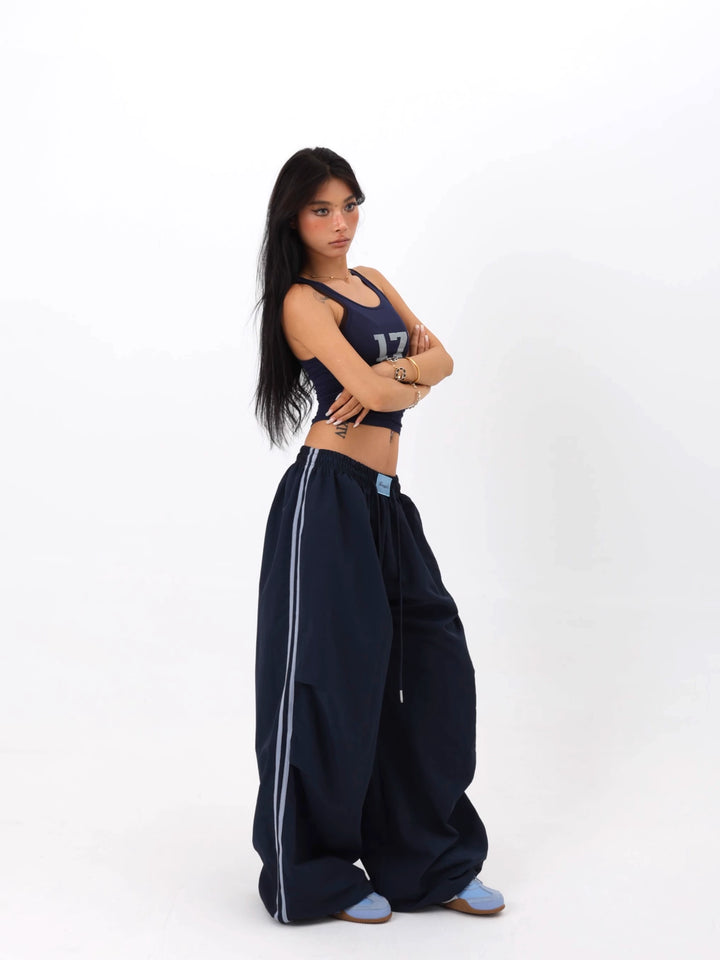 Wide Leg Double Stripe Casual Pants