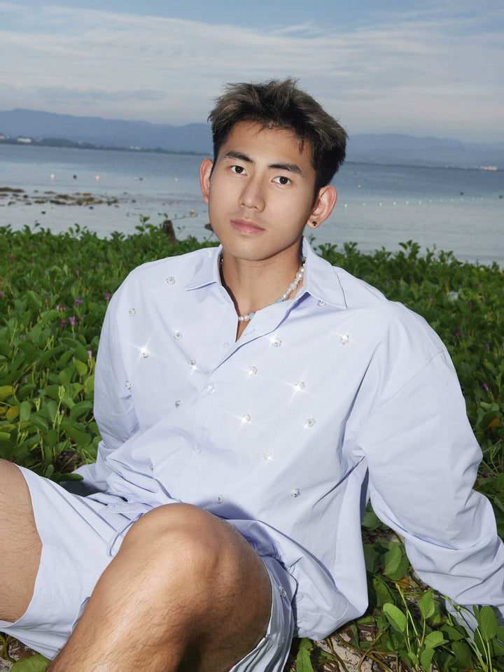 Solid Color Beaded Shirt and Shorts