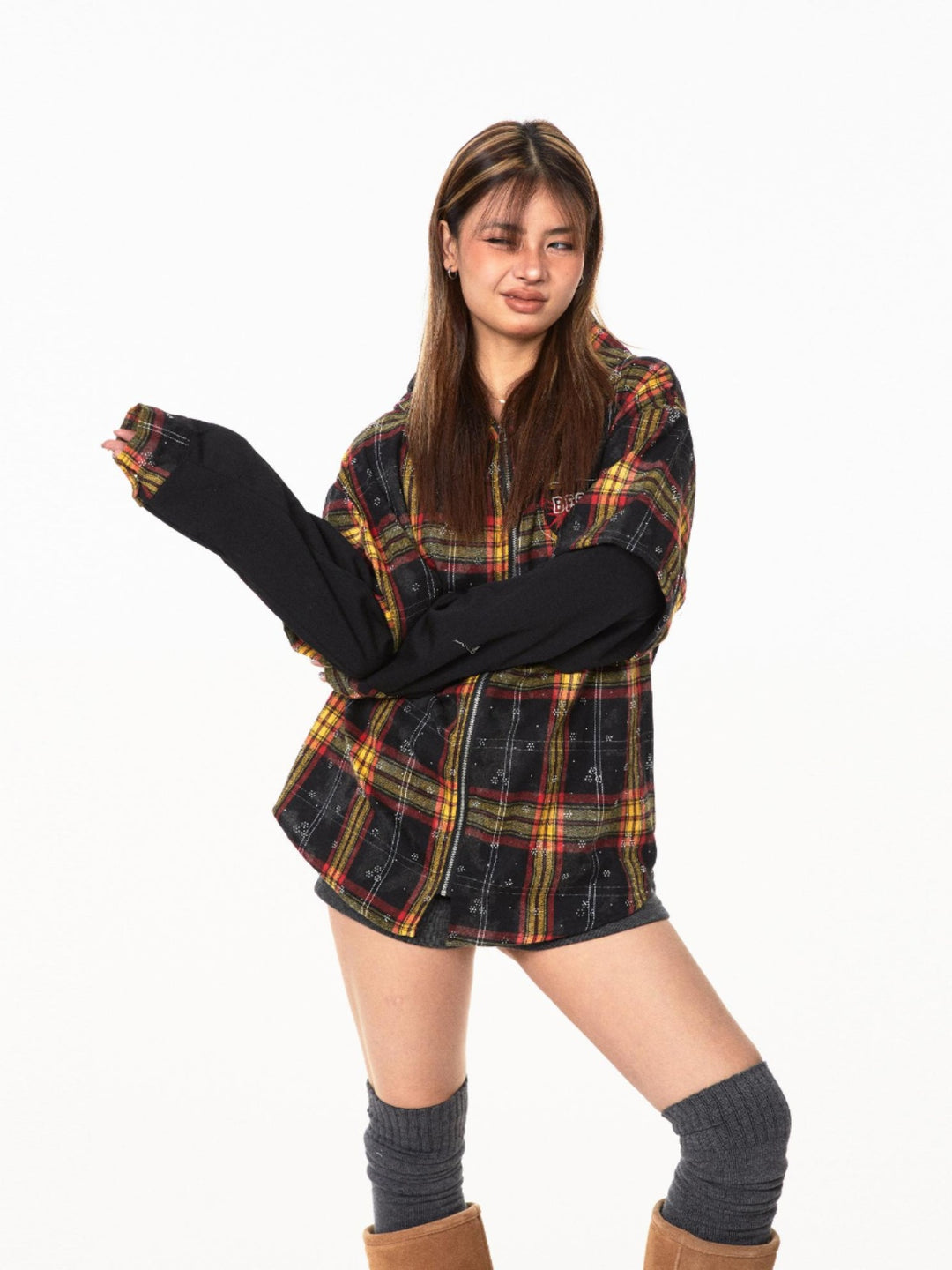 Plaid Hooded Loose Shirt