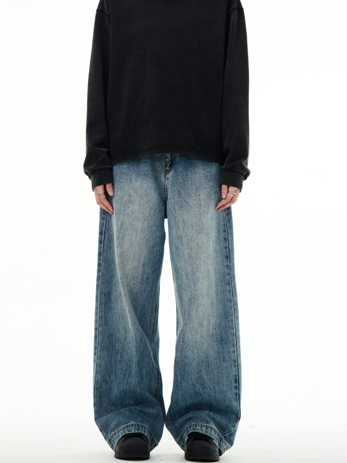 Retro Washed Wide-Leg Straight Jeans