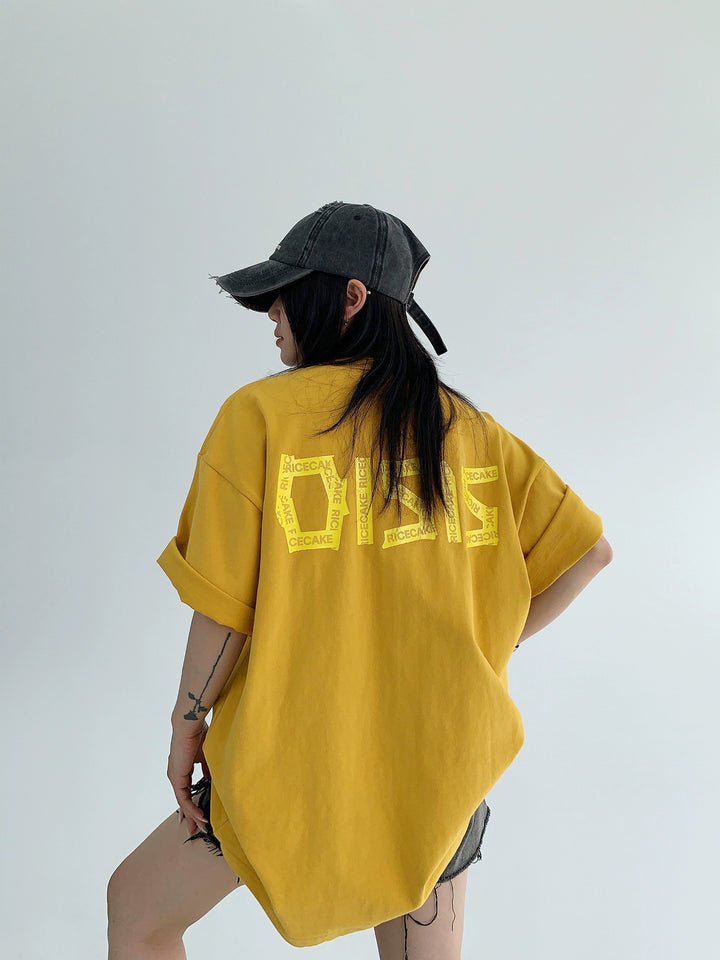 Oversized Cotton Tape Print Short Sleeve T-shirt