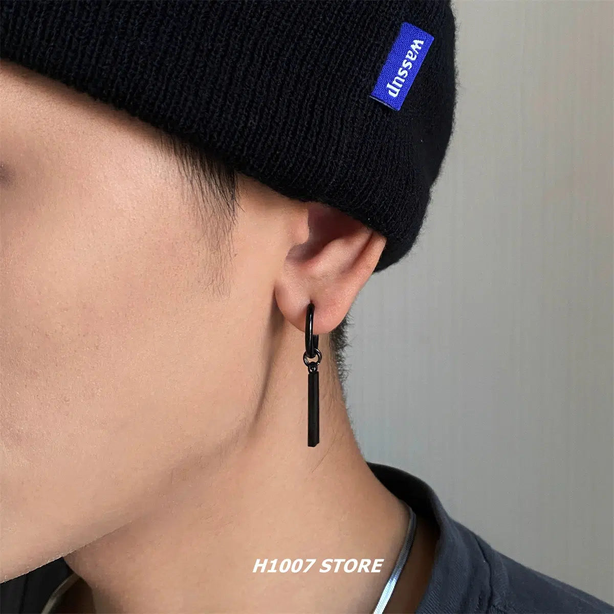 Metal Bar Pendant Hoop Earrings