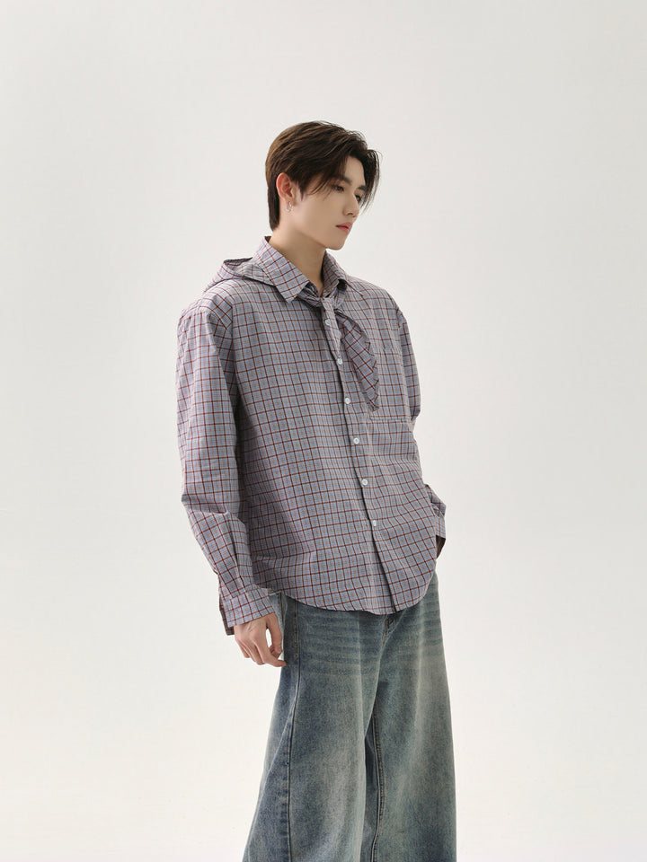 Plaid Hooded Shawl Cardigan Shirt