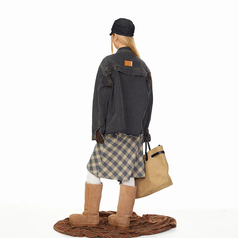 Chaqueta casual de ajuste suelto de denim deshilachado 