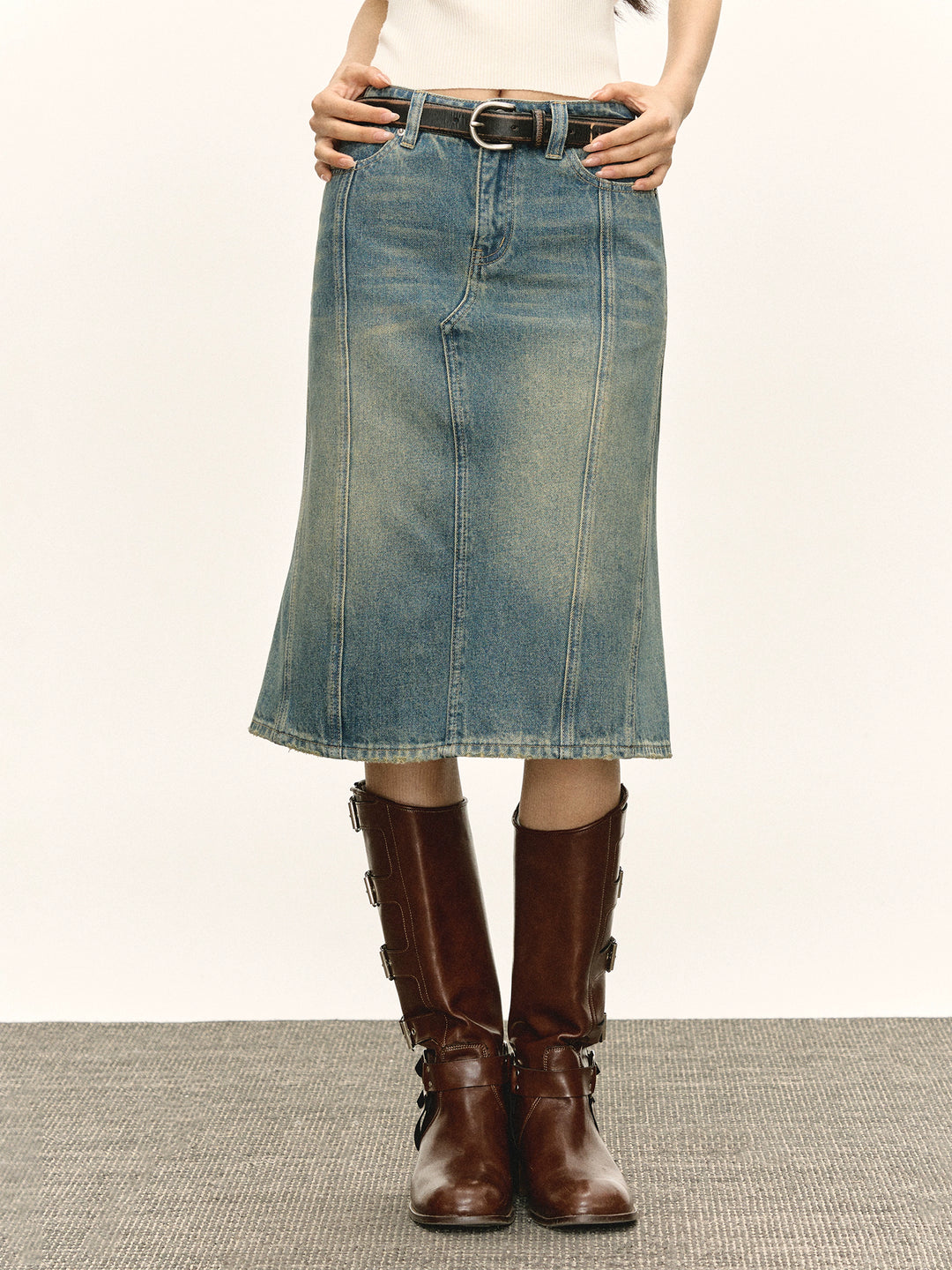 Retro Denim Midi Skirt Casual Fit