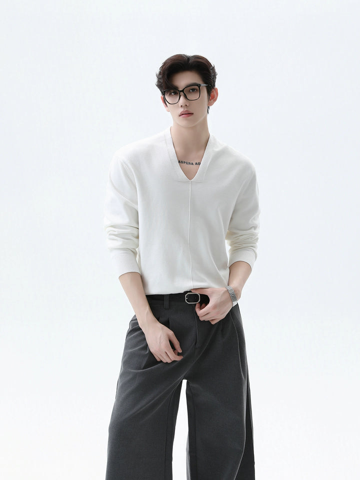 V-neck Long Sleeve Knit Pullover