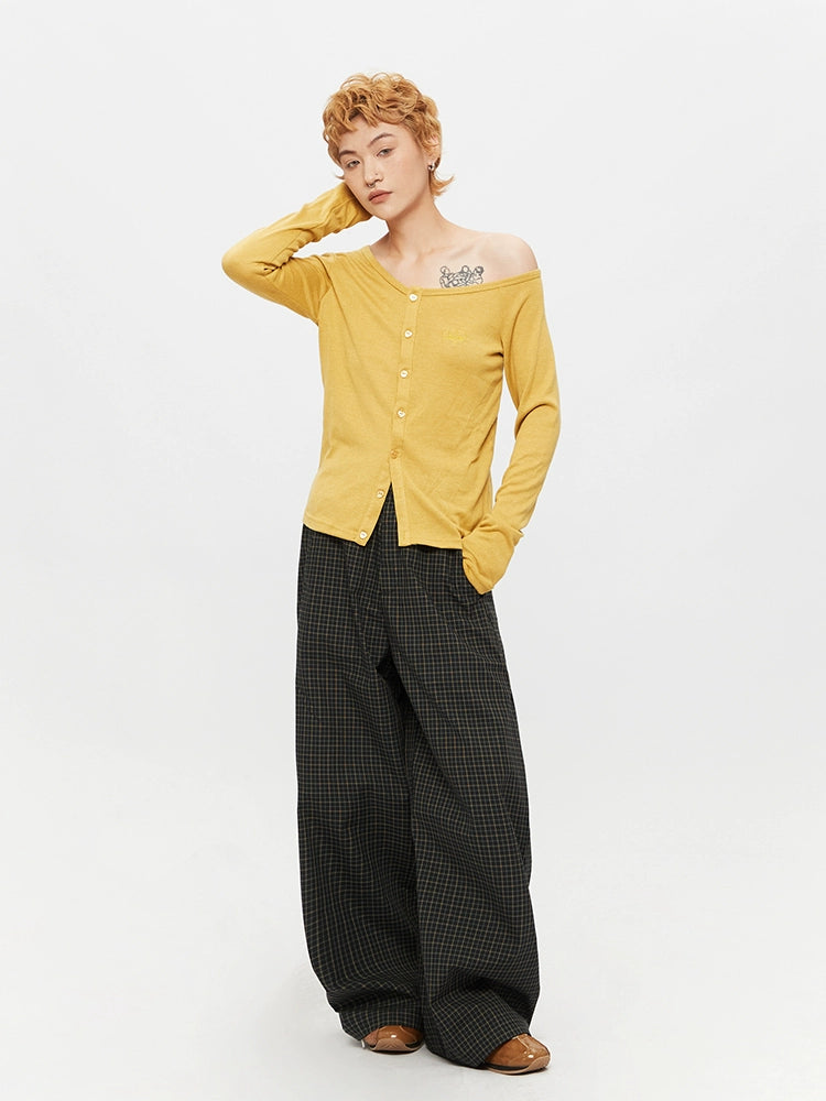 Slant Collar Off-Shoulder Cardigan