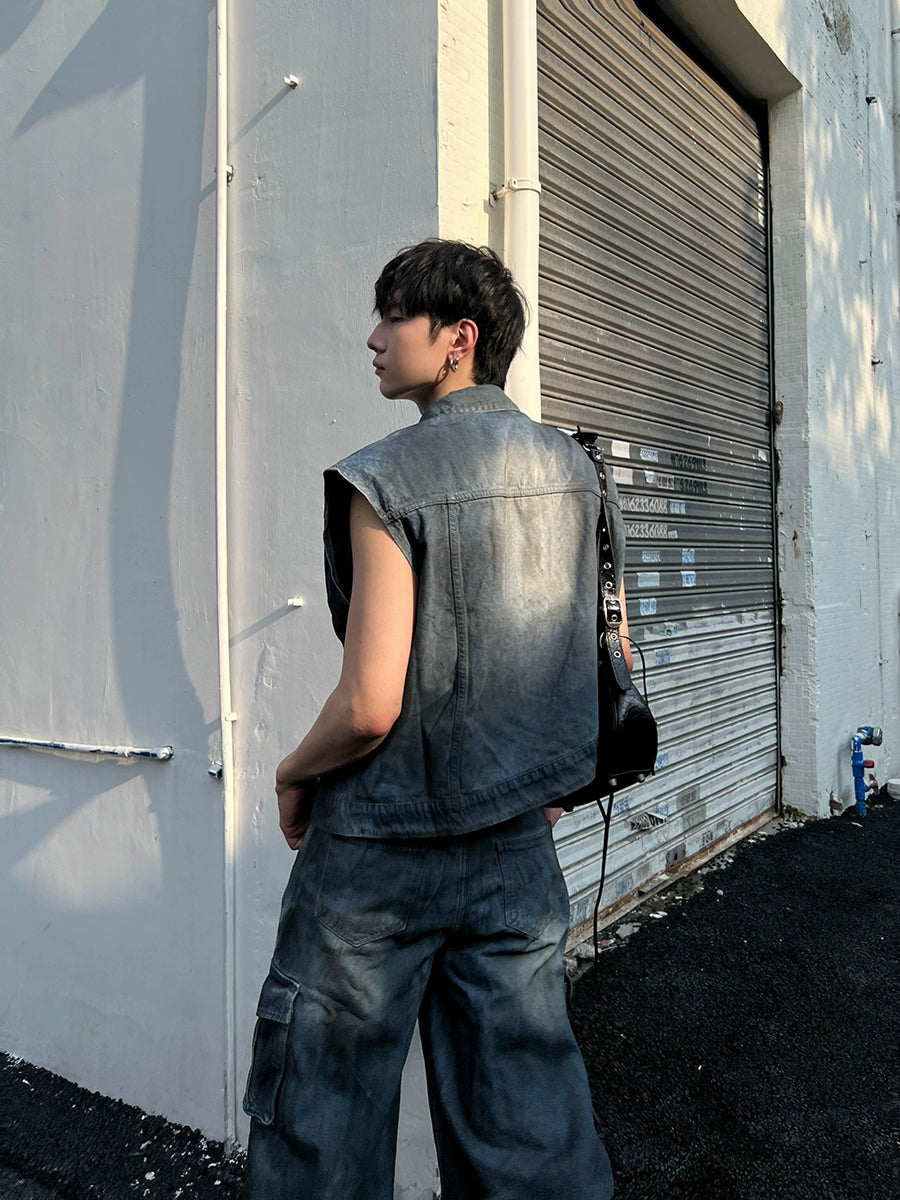 Distressed Denim Vest and Pants