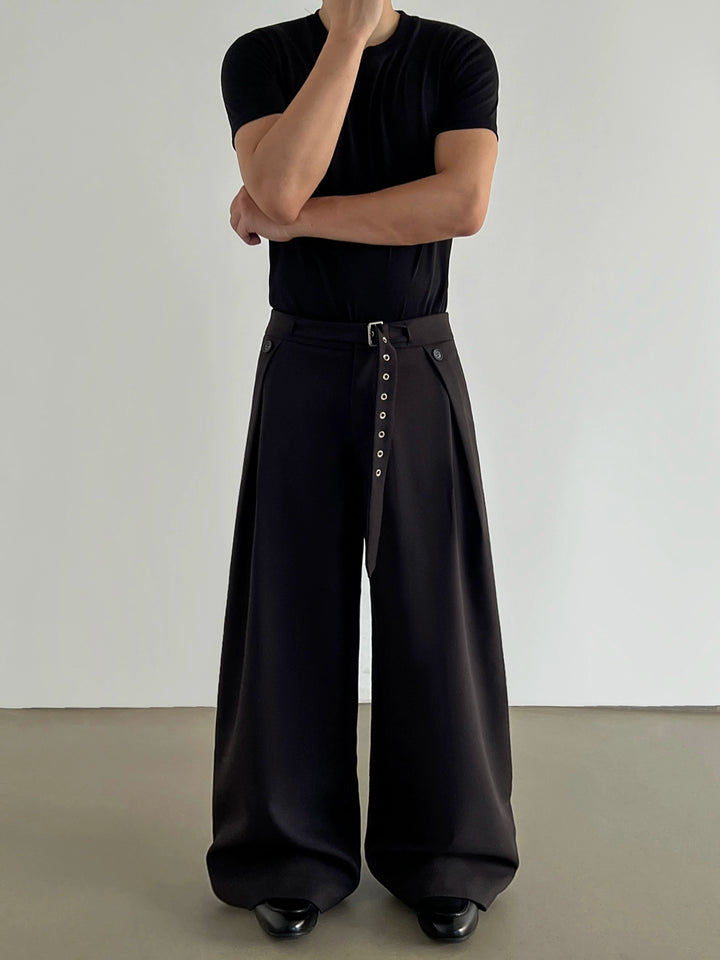 Faltige Leinenweite-Leg Freizeit-Hosen 