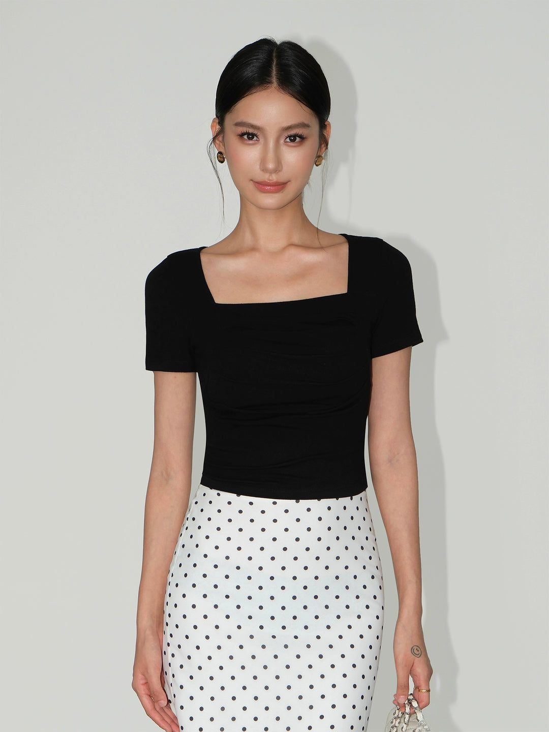 Square Neck Pleated Slim Fit T-shirt