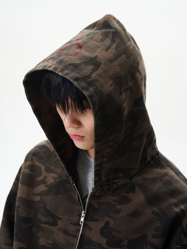 Chaqueta de trabajo con capucha de camuflaje retro 