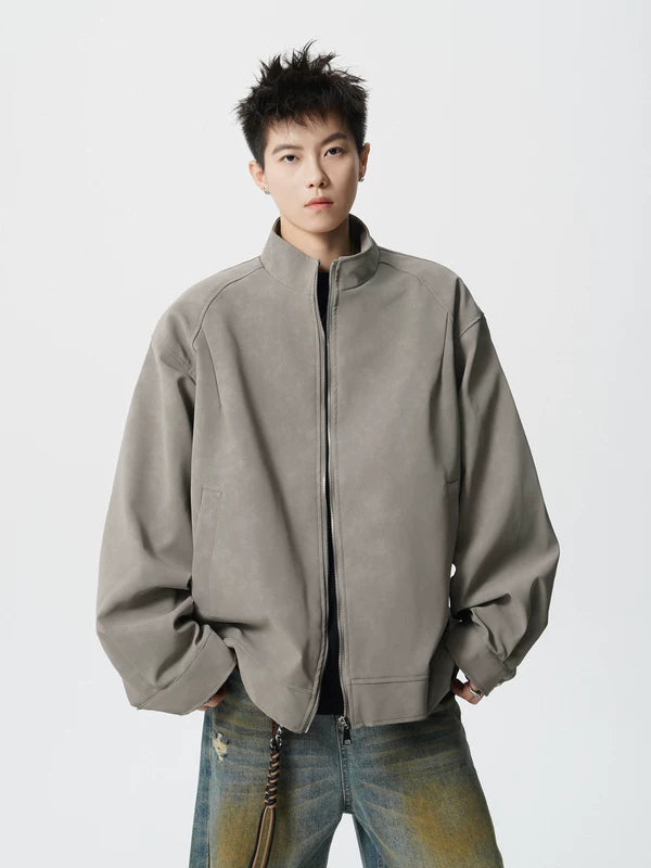 Veste de moto en cuir PU avec col montant 