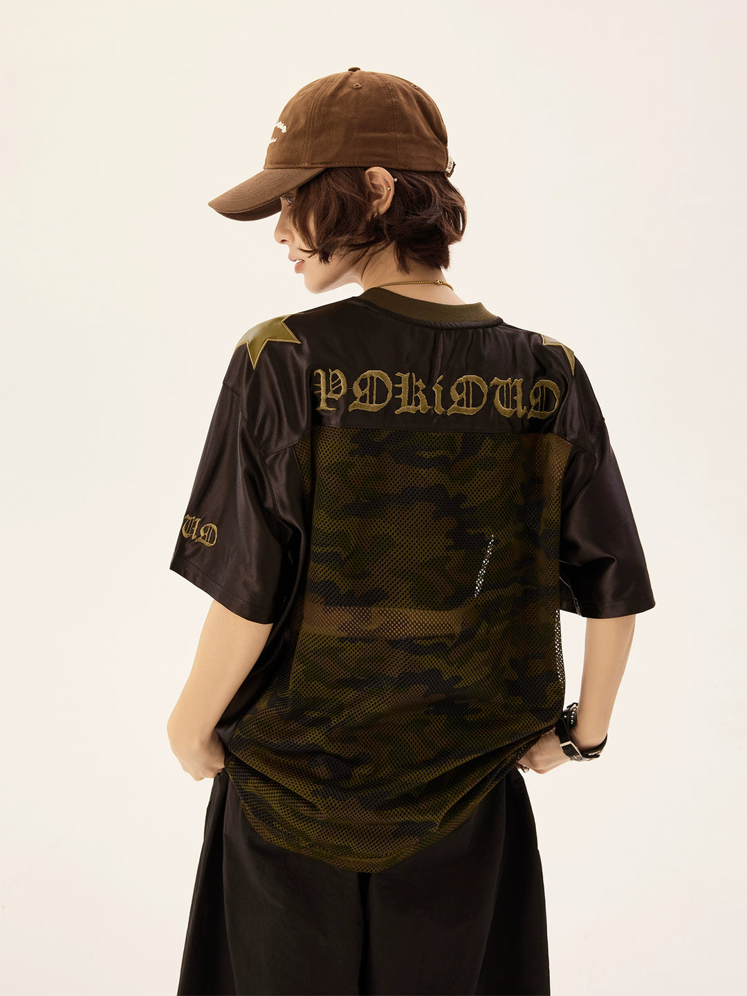 Retro Mesh V-Neck Leopard Skull Jersey T-Shirt