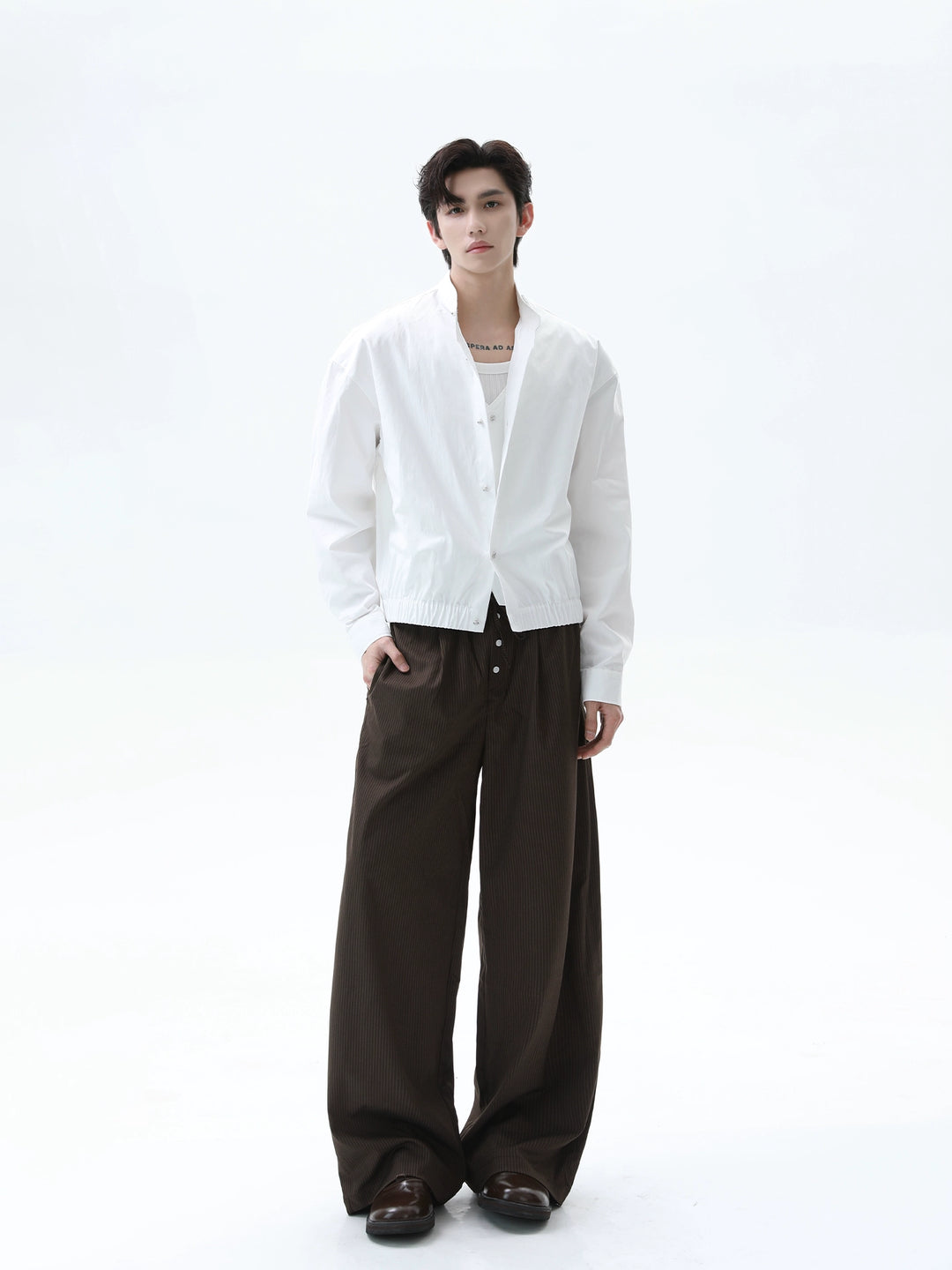 Stand Collar Long-sleeved Shirt