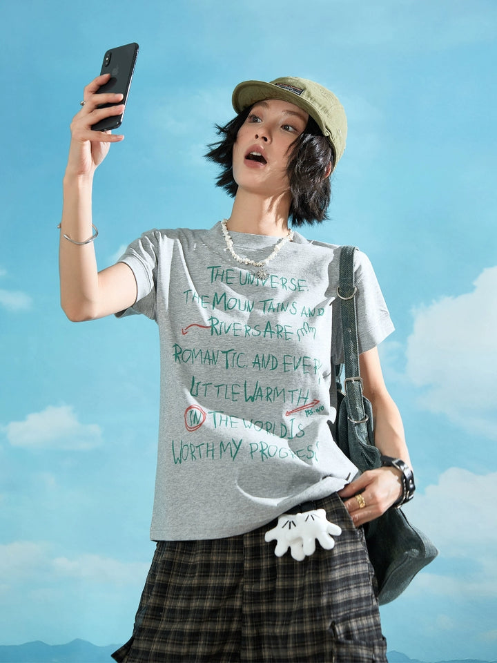 Retro Graffiti Letter Korte Mouwen T-shirt 