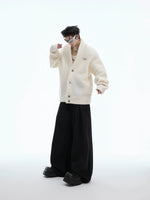 Pleated Knit V-Neck Cardigan