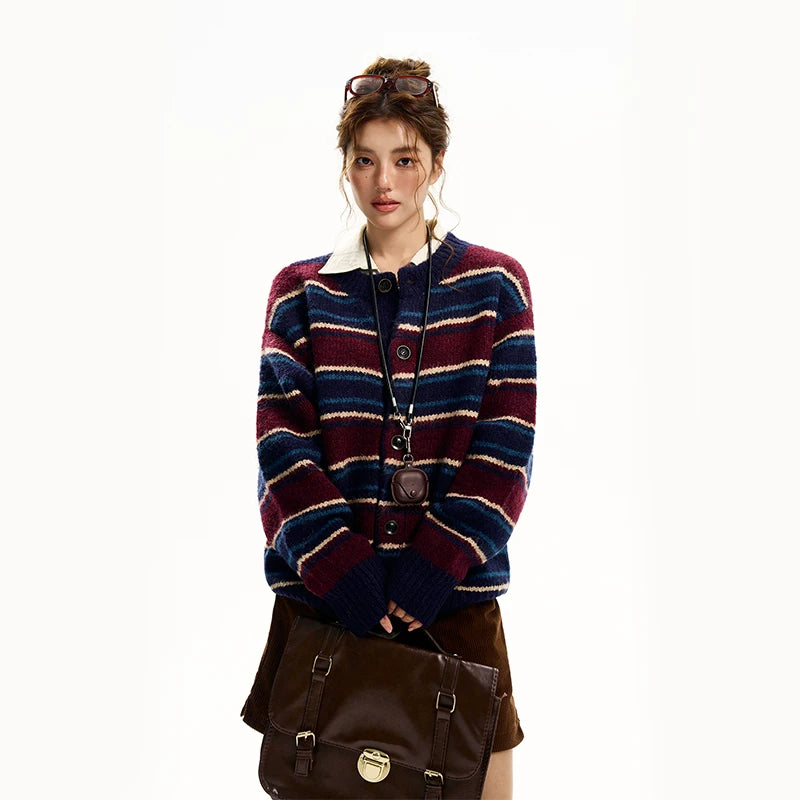 Cardigan en tricot rayé à coupe décontractée 