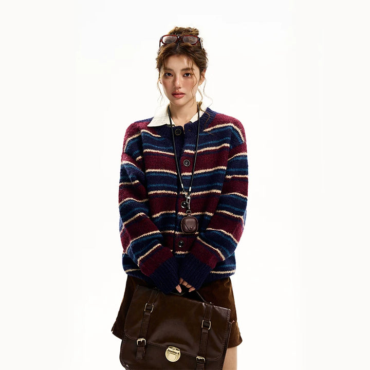 Cardigan en tricot rayé à coupe décontractée 