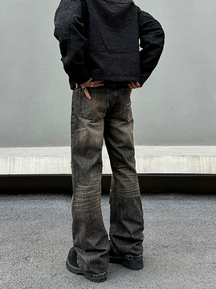 Jeans Flare Retos com Efeito Desgastado 