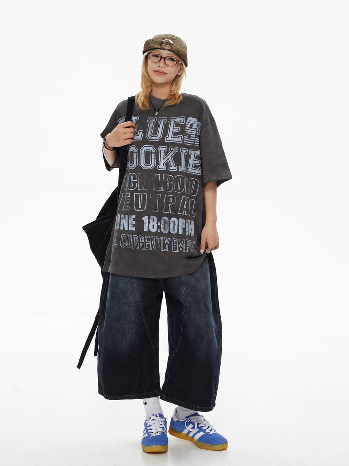 Letter Print High Waist Cropped Pants