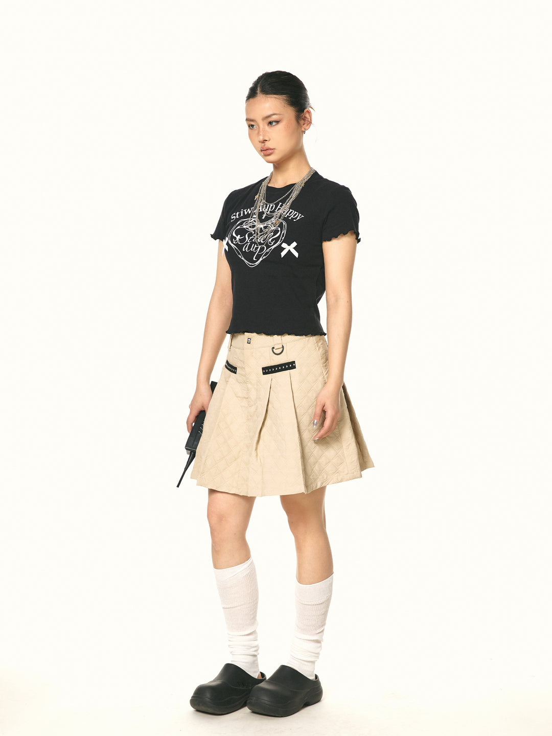 Pleated A-line Plaid Skirt