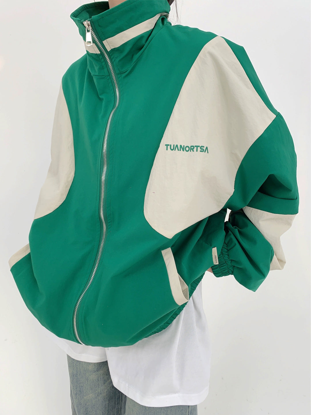 Casual Loose Contrast Zip Jacket