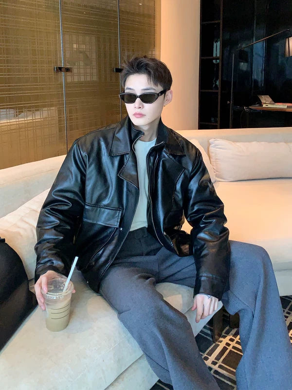 Veste de moto en cuir synthétique à col montant 