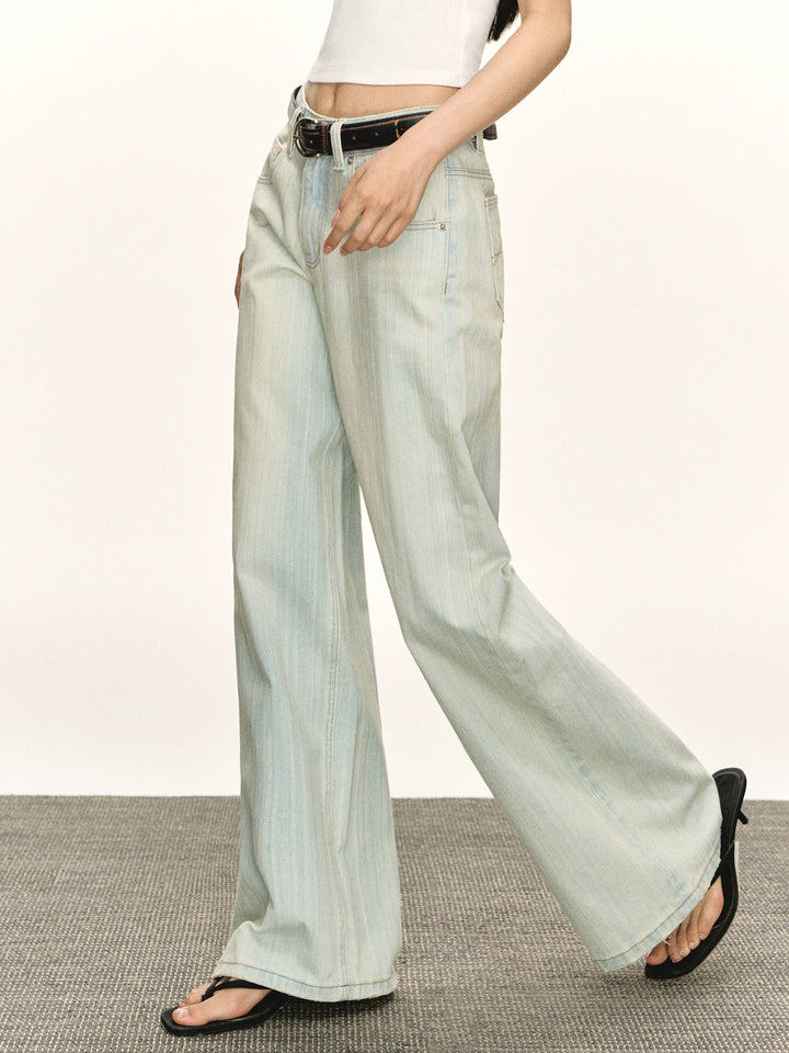 Retro Washed Wide-Leg Straight Jeans Pants