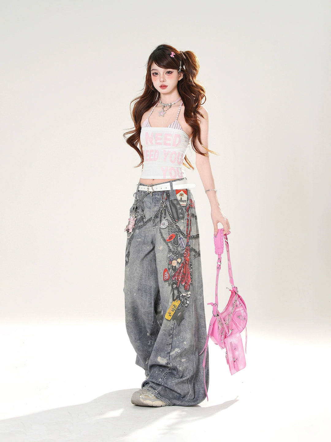 Wide Leg Graphic Print Street Pants
