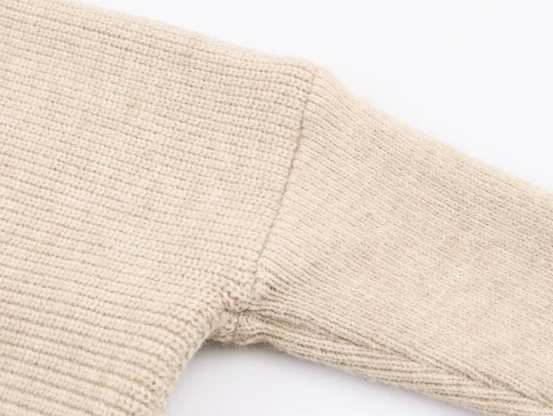 Faux päls trim asimetrisk stickad tröja 