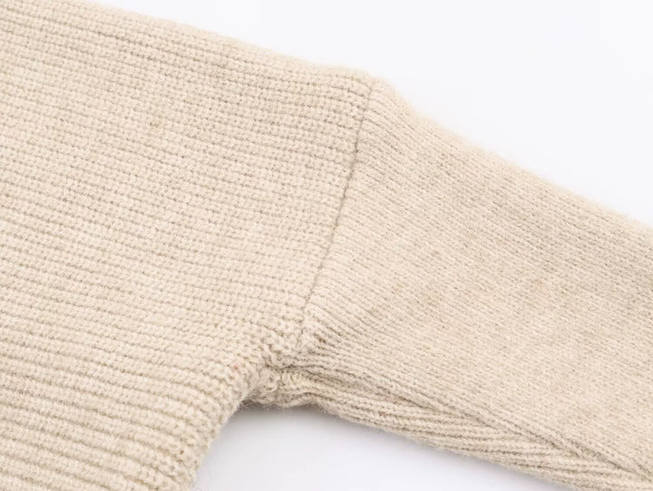 Faux päls trim asimetrisk stickad tröja 