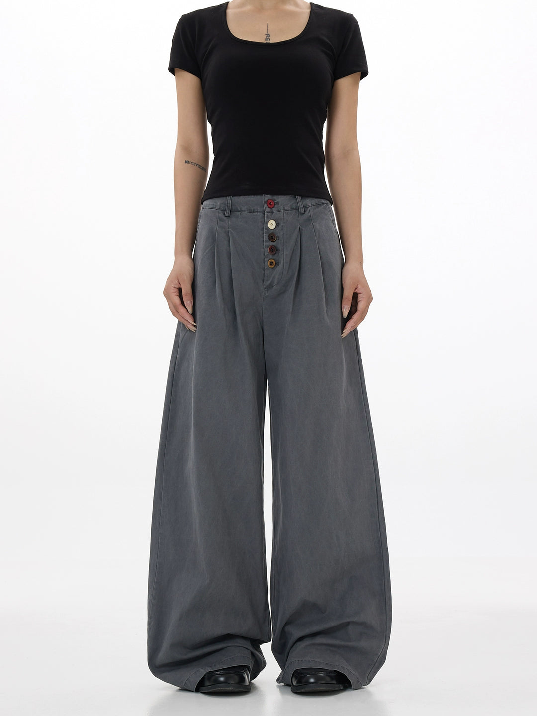 Wide Leg Buttoned Casual Vintage Pants